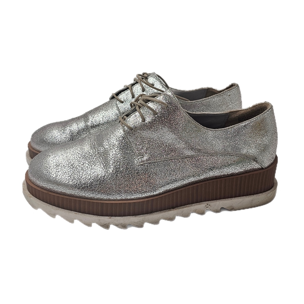 Treasure & Bond Noah Silver Leather Platform Derby Oxford Shoes Womens 9.5 Size